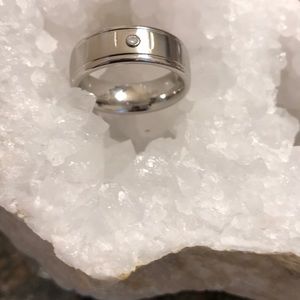 COBALT 8MM BAND SATIN FINISH .05 GENUINE DIAMOND